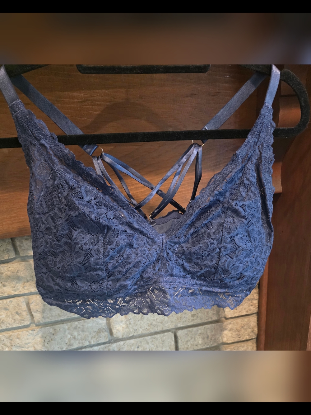 aerie Navy Lace Bralette with Strappy Back